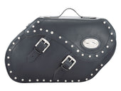 Black 34L Studded Leather Saddlebags By Longride HCL147A